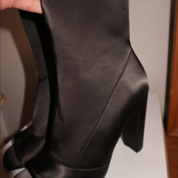 Black Satin Open Toed Heels - Picture 4 of 9
